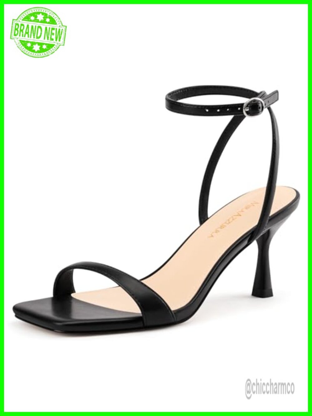 Strappy Kitten Heels for Women, Faux Leather Open Toe Square Sandals,